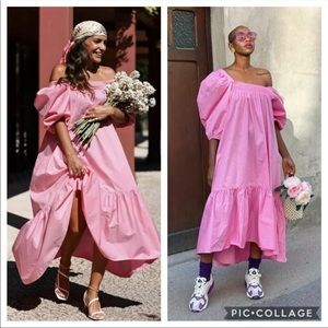 H&M Pink Puff Sleeve Maxi Dress